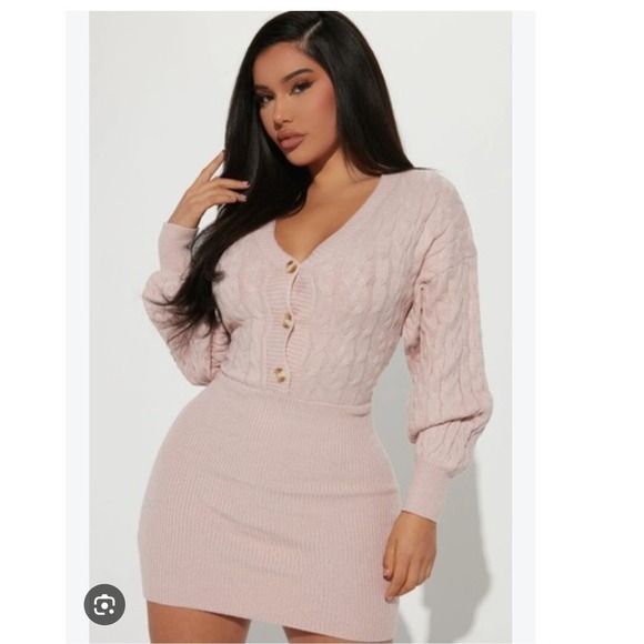 Fashion Nova Dresses & Skirts - Fashion Nova Michelle Sweater Mini Dress Pink Cable Knit Ribbed Size M NEW